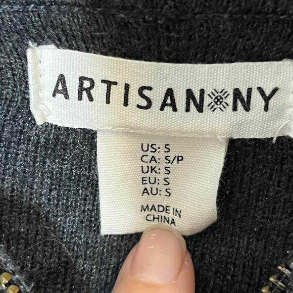 Artisan NY Gray Full Zip Hoodie Sweater Ski Style Size Small Pattern Hem & Cuff - Picture 5 of 8